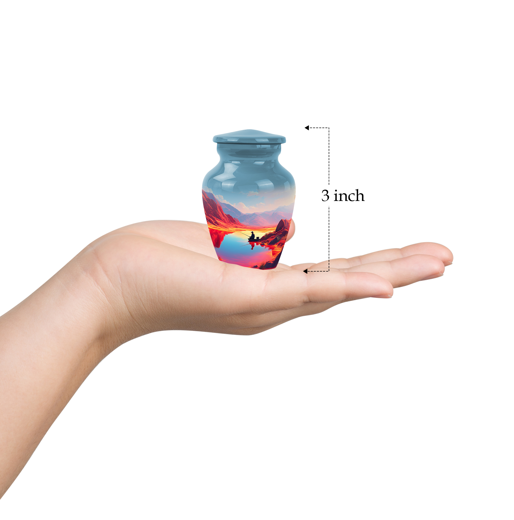 Fishing Man Small Urns For Human Ashes Adult Female And Male 3 Inch - Blue Keepsake Urns For Father And Mother Remains - Orange Memorial Urn For Human Ashes Adult Men