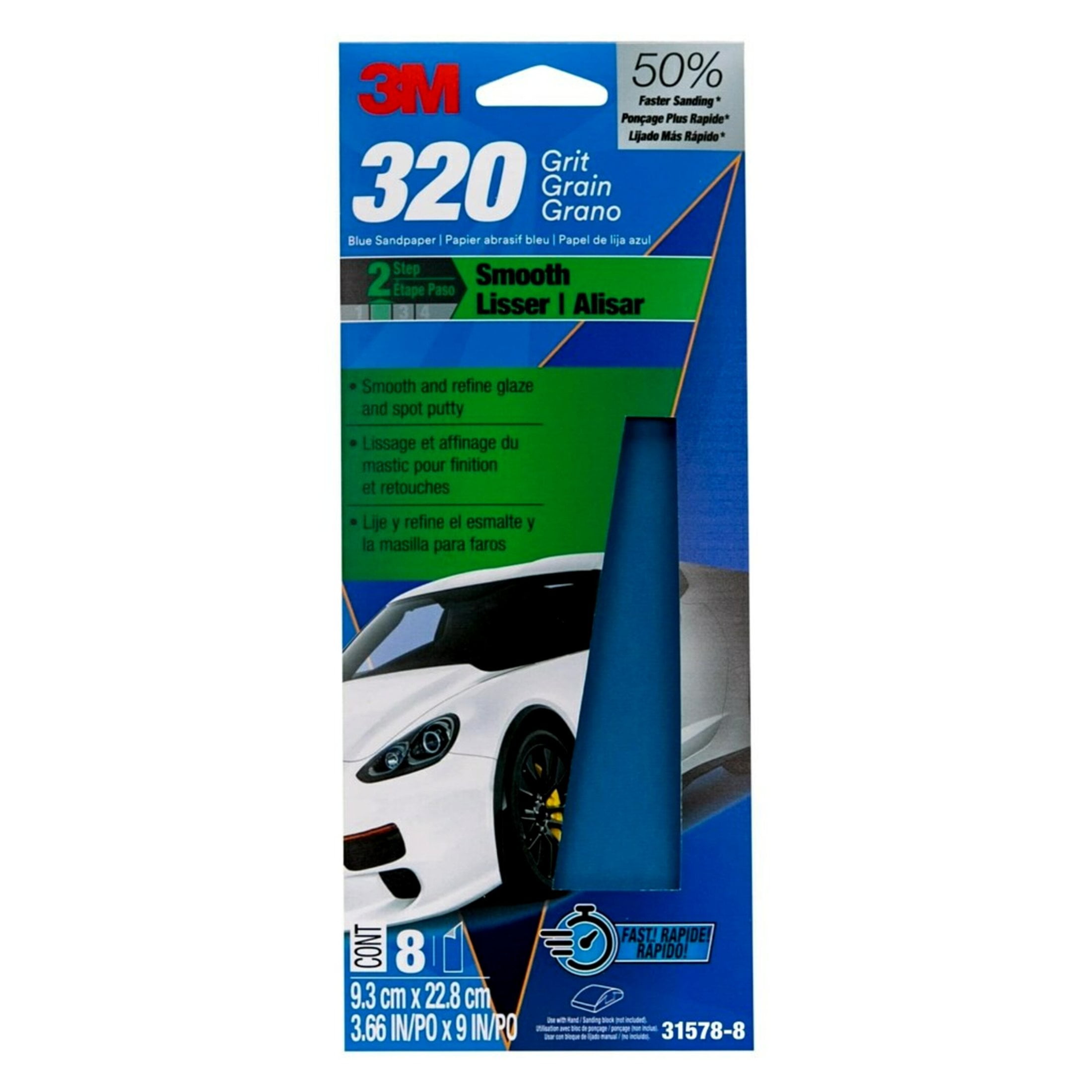 (2 pack) 3M Blue Technology Sandpaper , 3 2/3 in x 9 in, 320 Grit, 8-Pack