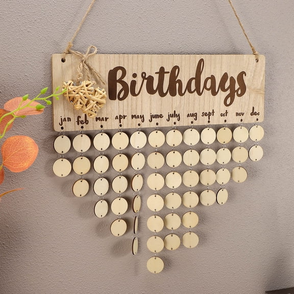 CRILSTYLEO Wooden Birthday Calendar Reminder Khaki Family Birthday Board with Printed Birthdays for Wall Decoration