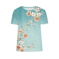 thumbnail image 5 of Yuwull Summer Tops For Women Going Out Tops For Women Women'S Casual Pullover Retro Printed Round Neck Short Sleeved Womens Plus Size Tops On ClearanceL, 5 of 5