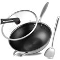thumbnail image 1 of LIVINGbasics Poêle à Frire Antiadhésive en Acier Inoxydable 12.68 Pieds avec Couvercle et Spatule, 1 of 7