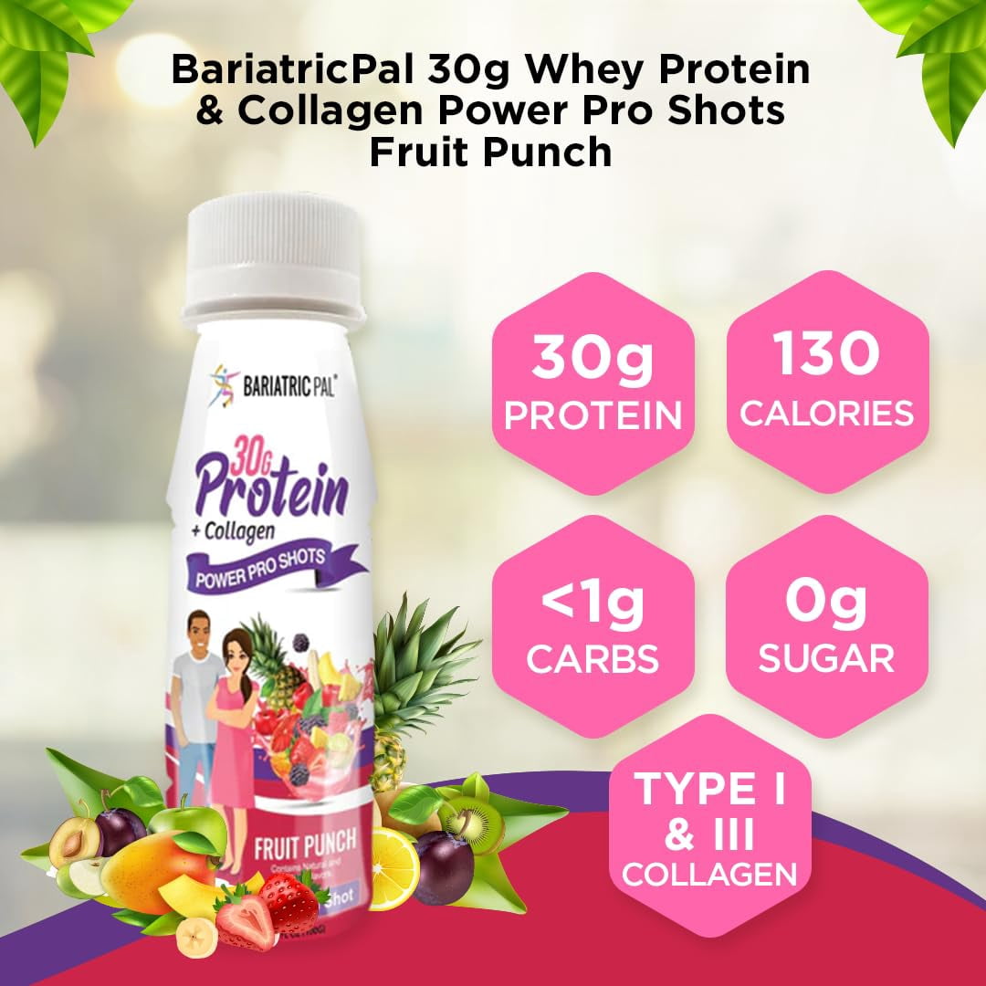 BariatricPal 30g Whey Protein & Collagen Power Pro Shots - Fruit Punch (48-Pack)
