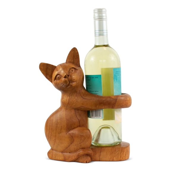 Wooden Handmade Wine Rack Bottle Holder Free Standing Siamese Cat Wood Rustic Hand Carved Home Decor Accent Gift Bar Art Handcrafted Decorative