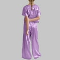 thumbnail image 6 of Diufon Girls Pajama Sets Casual Short Sleeve Crewneck Tops and Elastic Wide Leg Pants Stain Homewear Set, 6 of 7