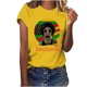 thumbnail image 1 of Tops de Manga Corta para las Mujeres de Ajuste Suelto, Día de la Independencia Negro Impreso, Cuello Redondo Suelto Superior, 1 of 4