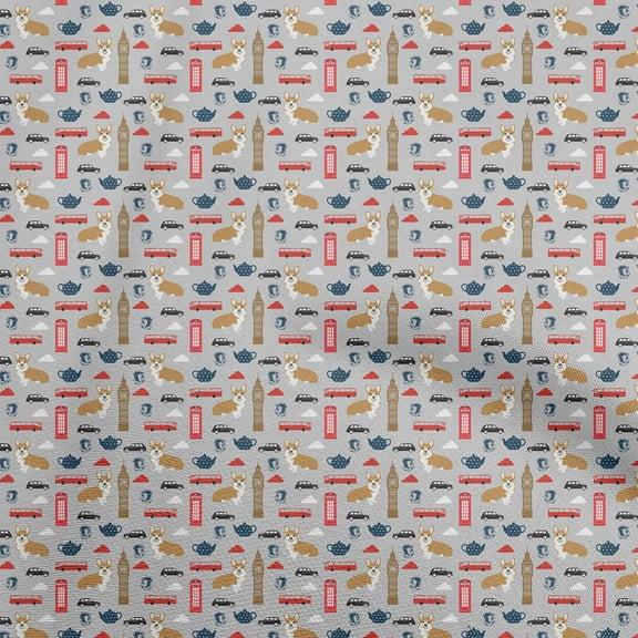 oneOone Polyester Spandex Gray Fabric Floral & Puppies Sewing Fabric By The Yard Printed Diy Clothing Sewing Supplies 56 Inch Wide