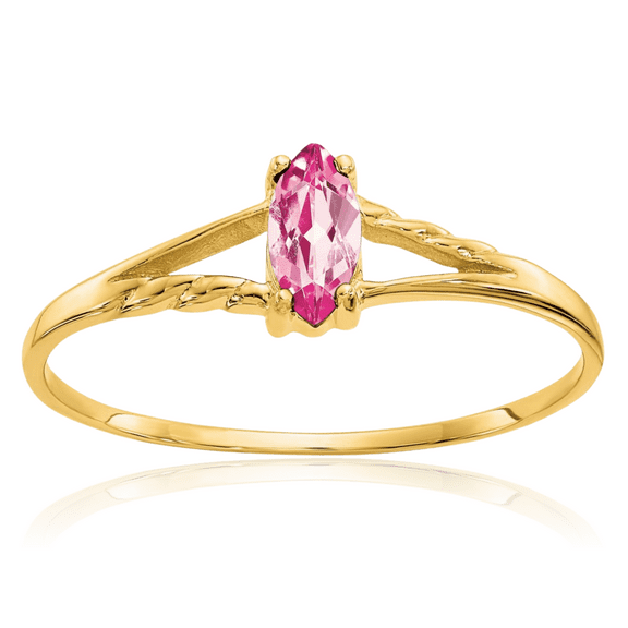 10K Solid Yellow Gold Pink Tourmaline Ring Gemstone Band October Birthstone Jewelry