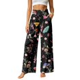 thumbnail image 3 of Arlun Floral Print Palazzo Pants for Women Summer Wide Leg Stretchy High Waist Flowy Pants 2026 Beach Vacation Bottoms Loose Comfortable Casual Trousers with Pockets 2-Black XXXL, 3 of 8