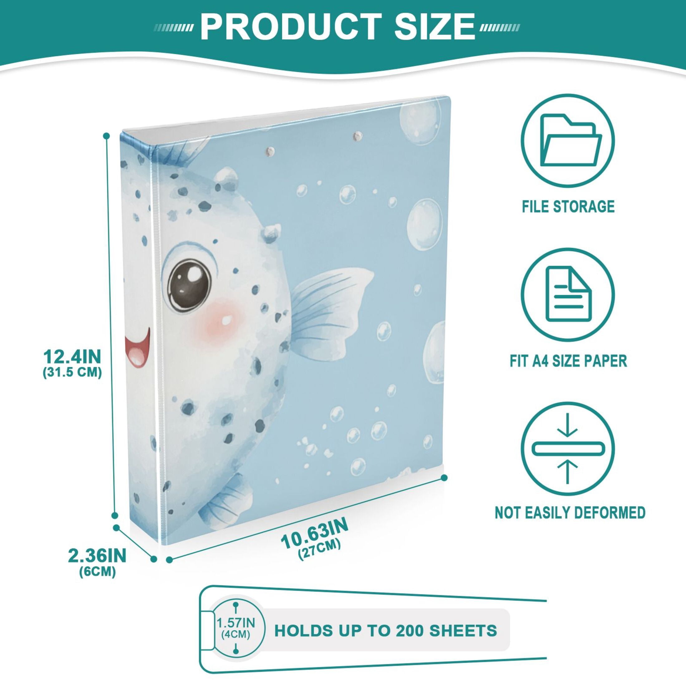 Cute Puffers 3 Ring Binders 1.5 inch Hardcover File Folders with Interior Pockets A4 Size Organizer for School Office Hospital