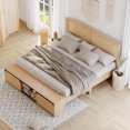 thumbnail image 2 of Studyset Natural Rattan King Size Bed Frame with Sliding Barn Door Storage Cabinets and Headboard, Boho Farmhouse Wood Platform Bed with Solid Wood Legs Support, No Box Spring Needed, 2 of 8