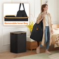 thumbnail image 3 of Cesto para la Ropa Sucia de 150L con Tapa, Cesta para la Colada con Asas de Bambú y 2 Bolsa Extraíble, Cesto de Ropa Plegable Grande para Dormitorio, Cuarto de Baño, Lavadero, Negro, 3 of 9