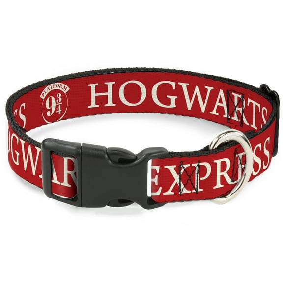 The Wizarding World of Harry Potter Pet Collar, Dog Collar Plastic Buckle, Hogwarts Express 9 3/4 Red White, 7 to 8.5 Inches 0.5 Inch Wide