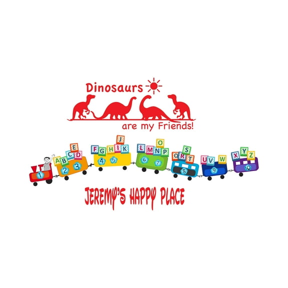 Personalized Name School Wall Decal Colourful Alphabet Train Custom Name Bedroom Wall Decal for boys and girls Train Dinosaurs are My Friends Themed Kids Room Decal - Size: 20 In x 12 In