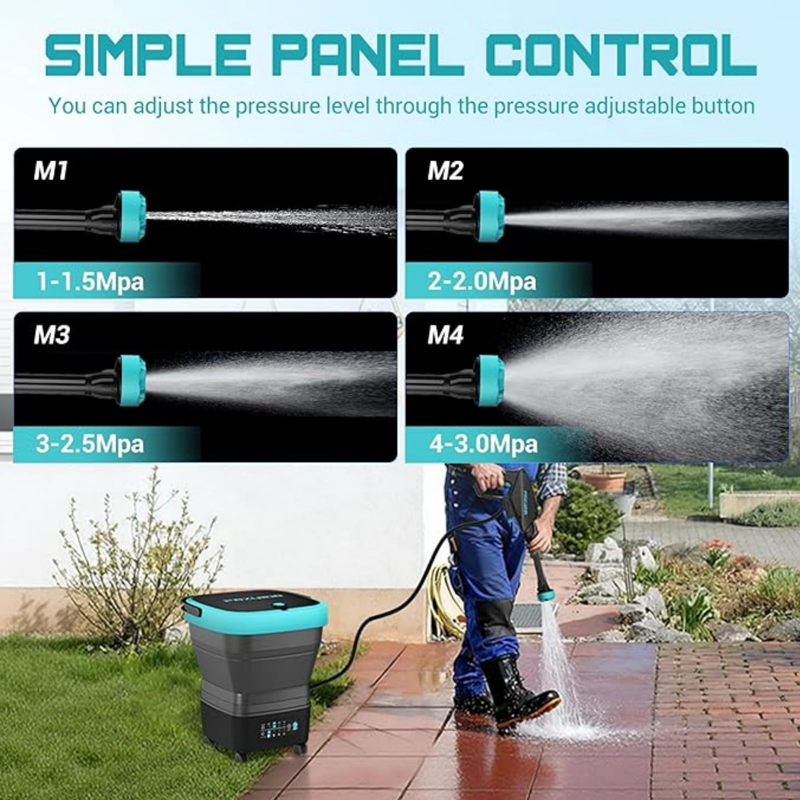 Portable Cordless Washer with 4.5Gal Tank, 10FT Hose, 50000mAh Battery, Foldable Design with Wheels for Car, Camping, Garden