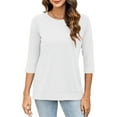 thumbnail image 3 of BLVB 3/4 Length Sleeve Womens Tops Casual Loose Crewneck T Shirts Cute Solid Color Tunic Tops Basic Tees Blouses Business Work Tee Top, 3 of 6