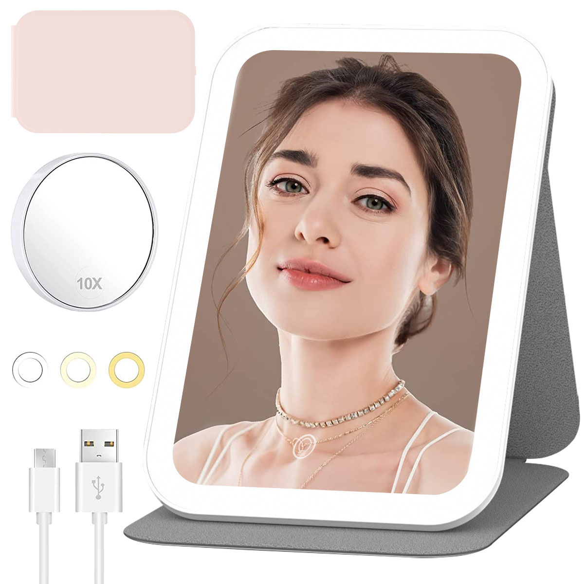 Duety Makeup Mirror with LED Lights,Touch Screen Vanity Mirror with 10X