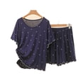 thumbnail image 3 of Asxite Pajamas for Women Set Star Print Crew Neck Short Sleeve Ruffle Top Elastic Waist Shorts Sleepwear, 3 of 7