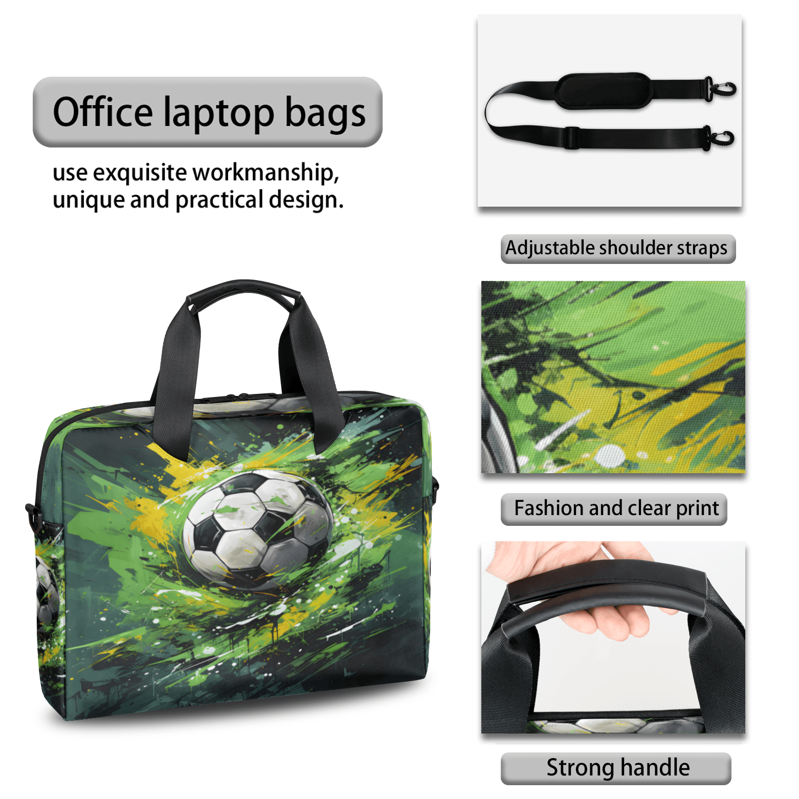 Herdesigns Football Soccer Laptop Bag for Women Men, Computer Case Briefcase Messenger Bags, 15-15.6 inch Laptop Sleeve Shoulder Bag