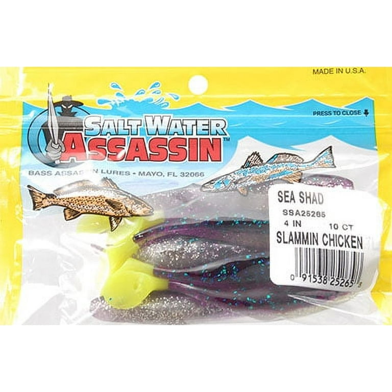 Bass Assassin Sea Shad Saltwater Lure, Slammin Chicken 4, 10Pk