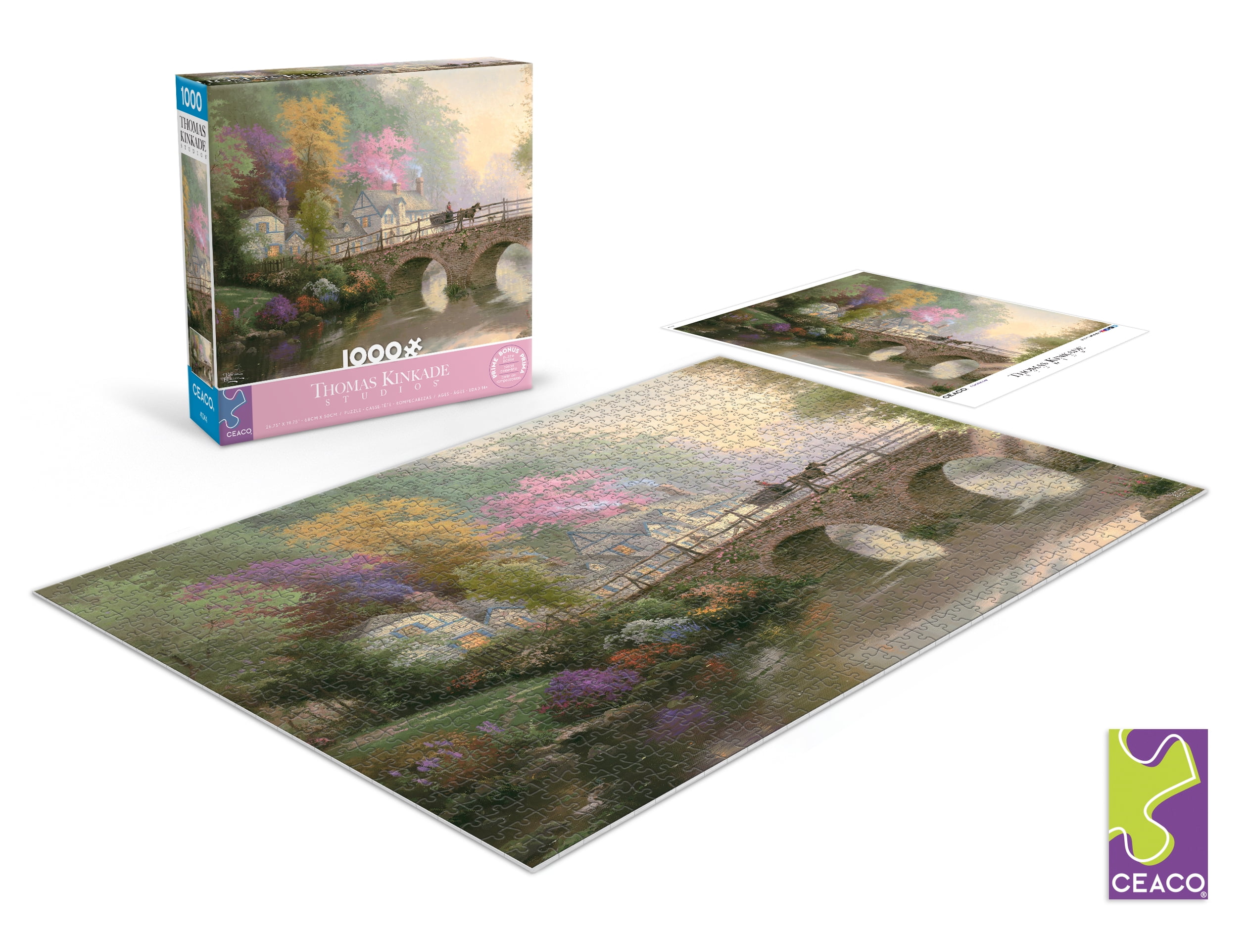 Puzzle en bois de 1000 pièces Ceaco Thomas Kinkade Hometown Bridge pour adultes à partir de 14 ans