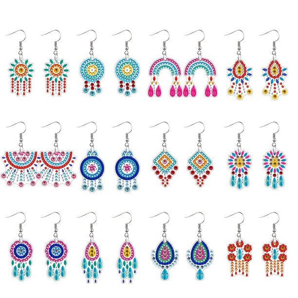 Pendientes Arte Diamantes Diy Pintura 12 Pares para Adultos (b)