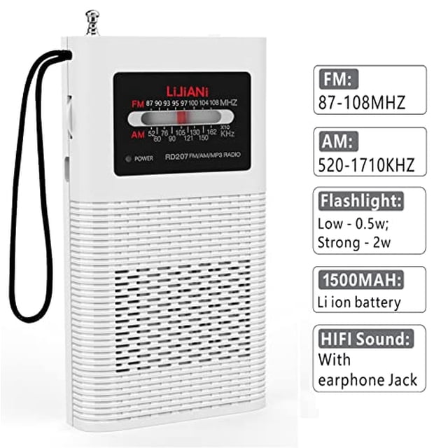 Transistor portátil de radio FM Pocket AM con linterna de emergencia,