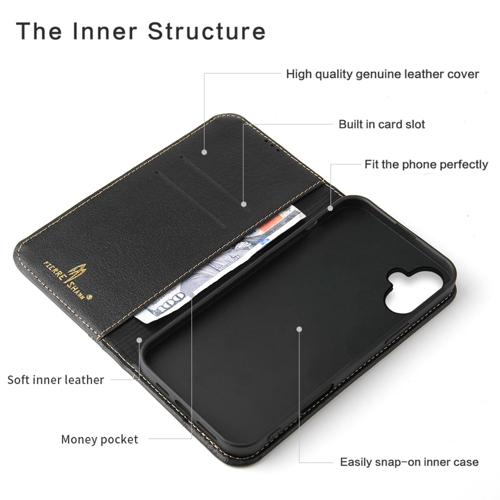 TECH CIRCLE for iPhone 17 Classic Wallet Case, Genuine Leather Magnetic Closure Book Folding Flip Leather Case with Card Holder Kickstand TPU Shockproof Protective Phone Cover,Black