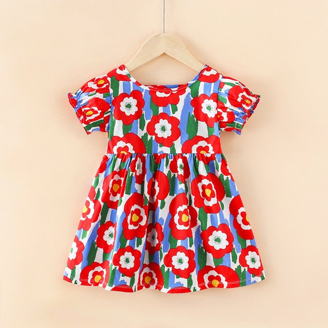 Vestido de algodón con flores para niñas pequeñas y medianas de primavera y otoño, vestido de línea A para bebés y niños pequeños