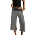 thumbnail image 2 of Inglocry Women Gauchos Pants Fold Over Low Rise Cropped Capris Pants Foldover Wide Leg Flared Yoga Culotte Bottoms Black M, 2 of 6