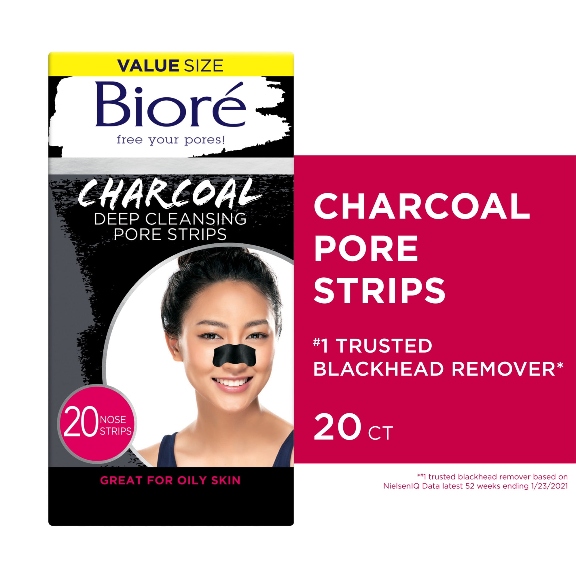 Biore Skincare Charcoal Deep Cleansing Pore Strips, 20 Ct