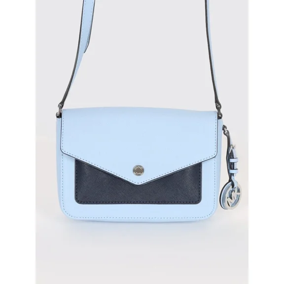MICHAEL KORS GREENWICH Leather Dual Color  Small Flap Crossbody Bag, Sky/Navy