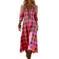 thumbnail image 6 of Tnhcen Women's Bohemian V Neck Long Sleeve Plaid Print Maxi Dress Nylon Spandex Matte Finish Casual Dress Plus Size S-2XL Loose Flowy Daily Outfit Beach Party Wear, 6 of 6