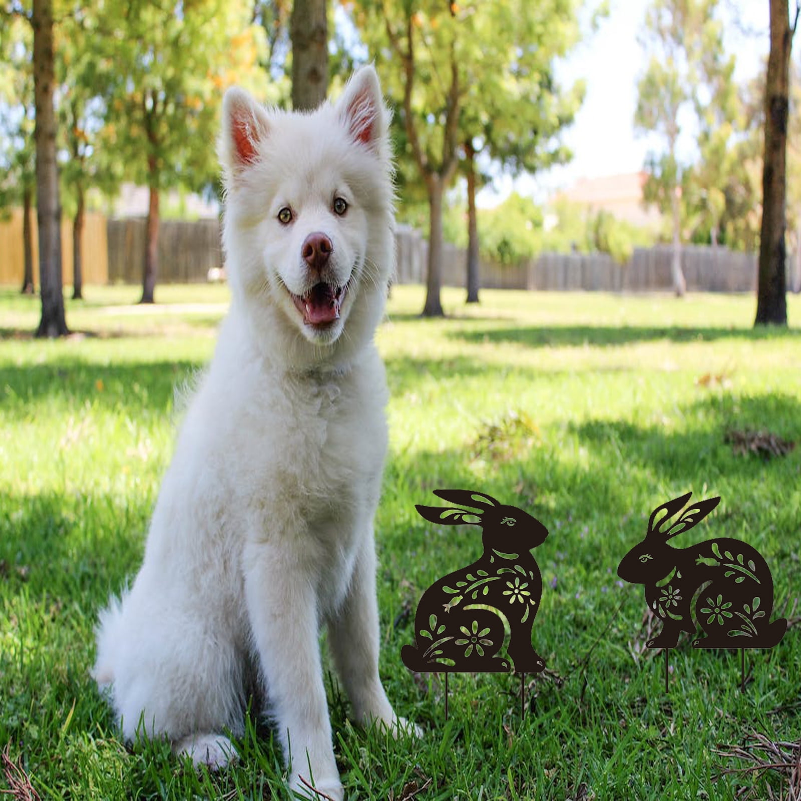 2 Peice Bunny Yard Sign,Metal Animal Yard Decor,Easter Bunny Lawn Signs with Stakes,Realistic Rabbits Decoration for Garden Lawn Pathway,Outdoor Metal Animals Silhouette Art Decor