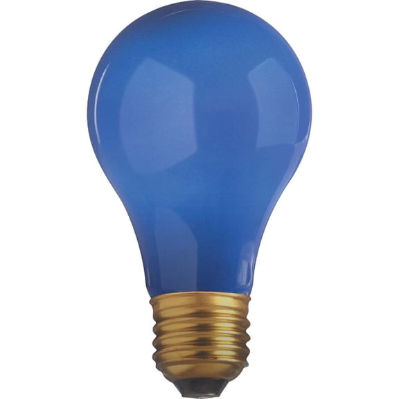 Satco S6092 - 25 watt A19 Incandescent; Ceramic Blue; 1000 average rated hours; 80 lumens; Medium base; 130 volts