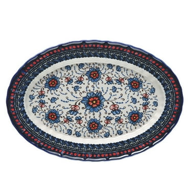 Qeeadeea Ceramic Kitchen Plates, Oval Serving Plates Porcelain,large Sushi Plate-blue sorrel-32x22x3cm