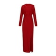 thumbnail image 4 of BangWanChi Red Dresses for Women Fashion Women Spring Sexy Casual Round-Neck Solid Split Long Dress, 4 of 6