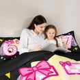 thumbnail image 4 of spefrowx Coquette Number 67 Queen Comforter Set for Girls, Pink Checker Bow Star Comforter Sets Queen, Black Reversible, 3pcs, 1 Comforter and 2 Pillowcases, 4 of 6