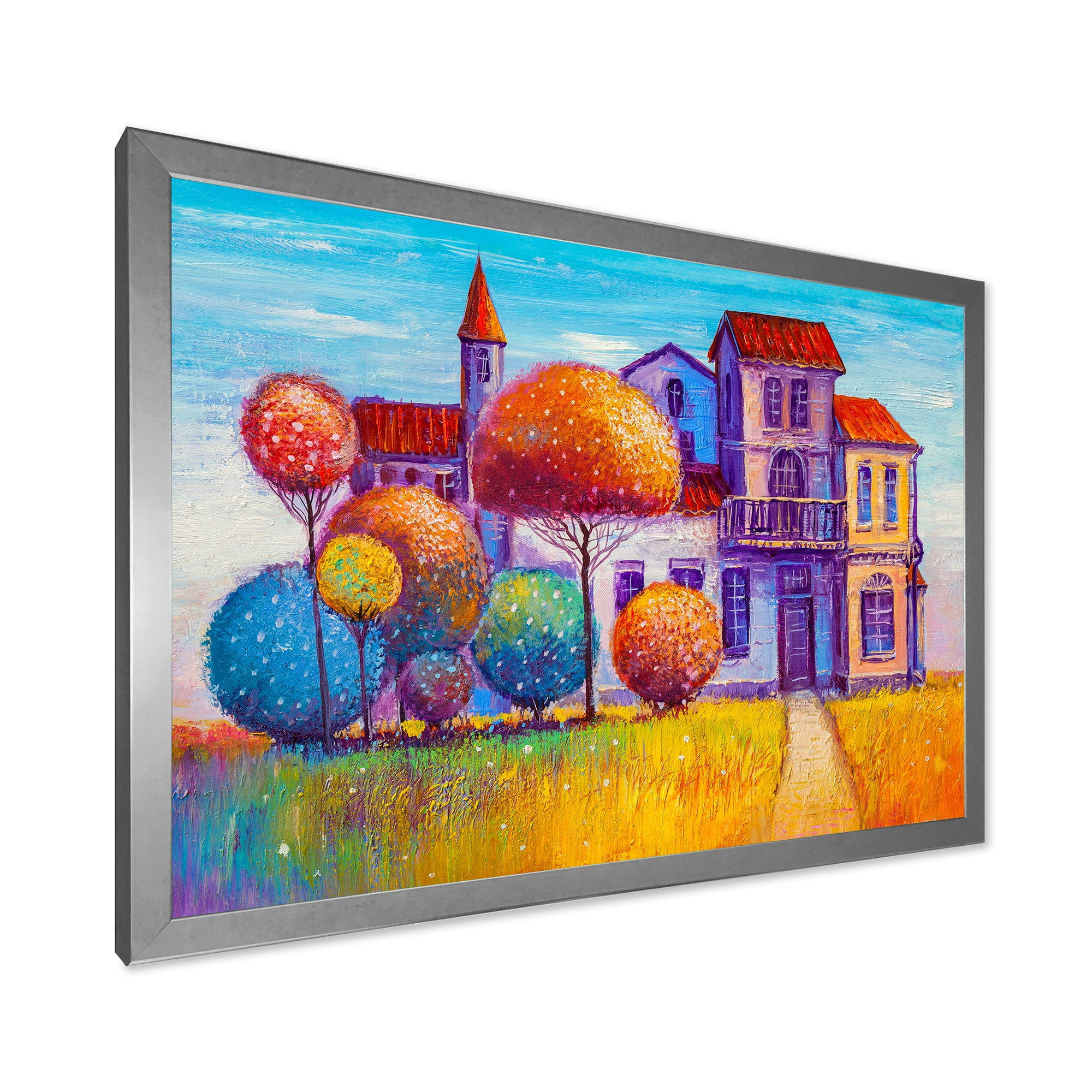 Designart 'Abstract Colorful House In The Fairy Tale VIllage' Traditional Framed Art Print