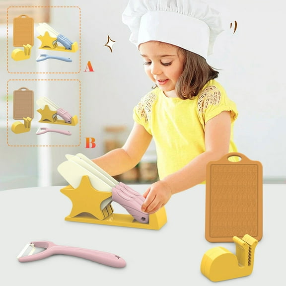OEFNTAC Toys 7 Piece Kids Kitchen Knife Set with Cutting Board for Safe Pretend Cooking and Role Play Toys for Toddler