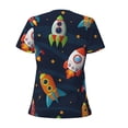 thumbnail image 4 of Naloa Spaceships and Stars Print T-Shirts Short Sleeve V Neck Tees for Women Fashion Tops Trendy Lightweight Soft Casual Summer Outfits Clothes, 4 of 5