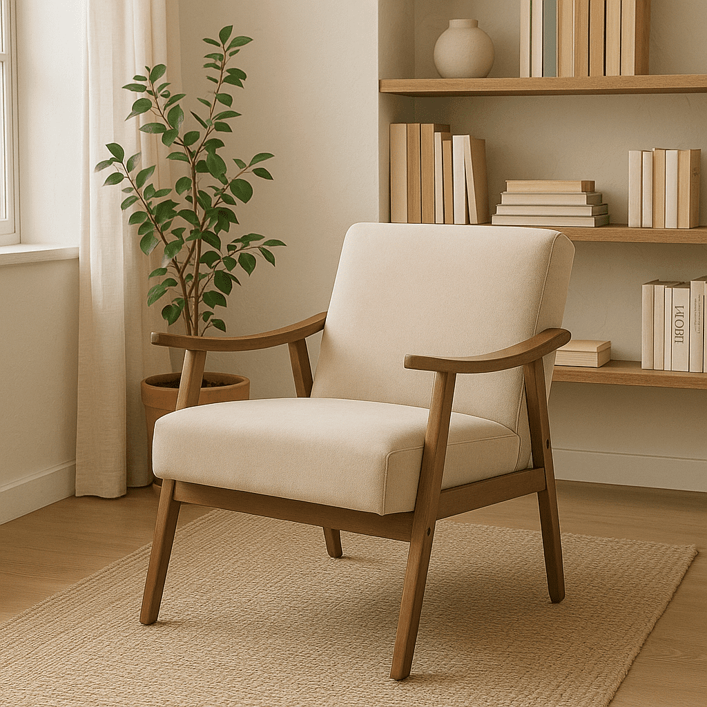 Homy Casa Mid-Century Accent Chair，Armchair for Living Room and Reading Nook, Light Camel