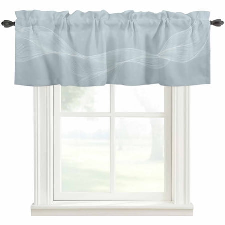 Pale Blue Line Art Valances for Windows Farmhouse Kitchen Curtains Valances Rod Pocket Valance Curtains for Kitchen Windows Modern Abstract Art Luxury Window Valances for Bathroom Bedroom 60 x18