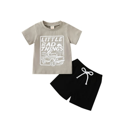 

2Pcs Baby Boys Summer Clothing Sets Short Sleeve Letters Print T-shirt Tops + Elastic Waist Shorts