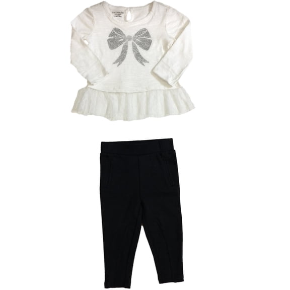 Infant Girls Cream & Silver Bow Black Legging Outfit 2 Piece Outfit