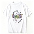 thumbnail image 2 of Women's Cotton T Shirts Graphic Tee Tops Bloom With Dragonfly and colorful flowers Vintage Print Short Sleeve T-Shirt, 2 of 5