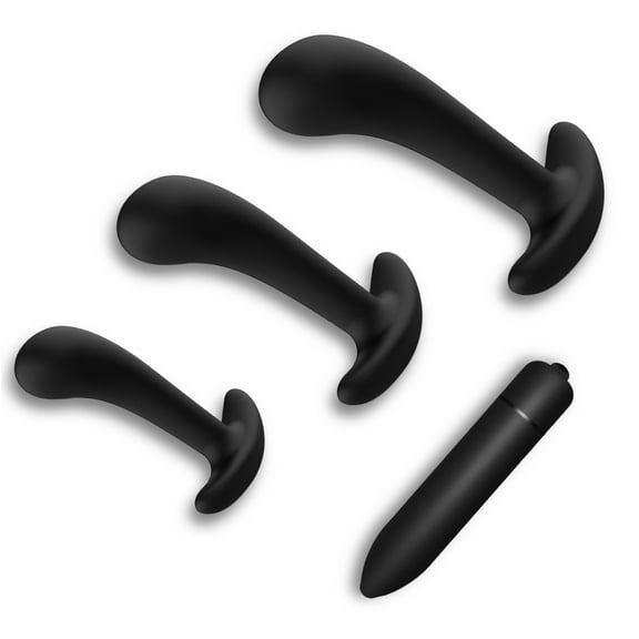 TLUDA 4PCS Anal Toys Set,Butt Plug Trainer Kit for Comfortable Long-Term Wear, Silicone Anal Plugs Training Set with Flared Base Prostate Sex Toys for Beginners,S-M-L-Black
