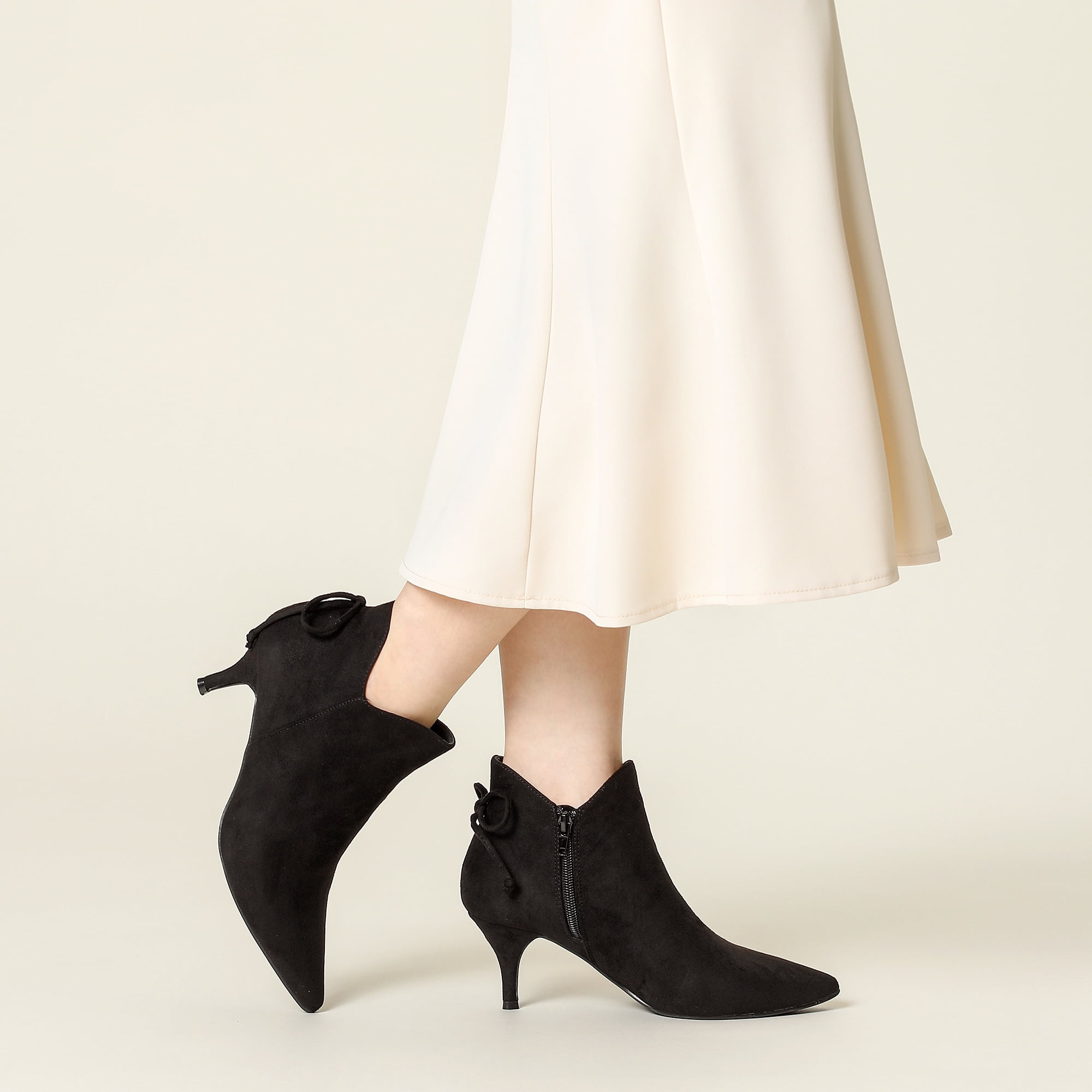 DARING DIVA Women's Pointed Toe Bow Cutout Kitten Heel Ankle Boots Black US 8