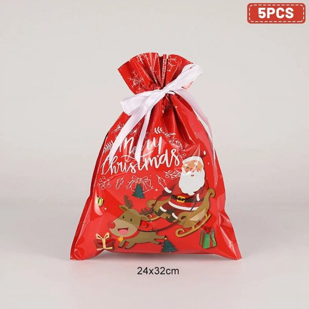 Conjunto de bolsas de regalo grandes para Navidad, embalaje de galletas de caramelo con cordón, decoración del hogar, Año Nuevo, 2023, 2024