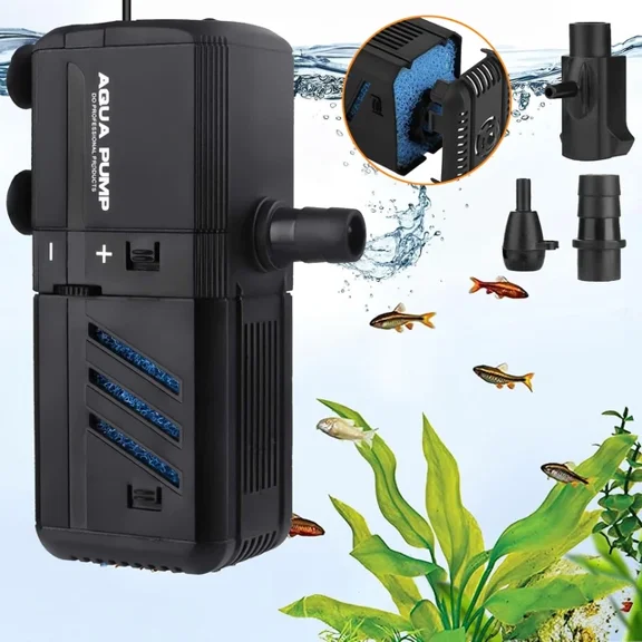 Submersible Aquarium Filter 6W, Internal Fish Tank Filter with 132 GPH Water Pump for 1-10 Gallon Fish Tank Black