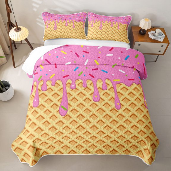 Erosebridal Baseball Ice Cream Drip Twin Quilt Set,Colorful Sweet Dessert Twin Coverlet Set For Girls,2-Piece